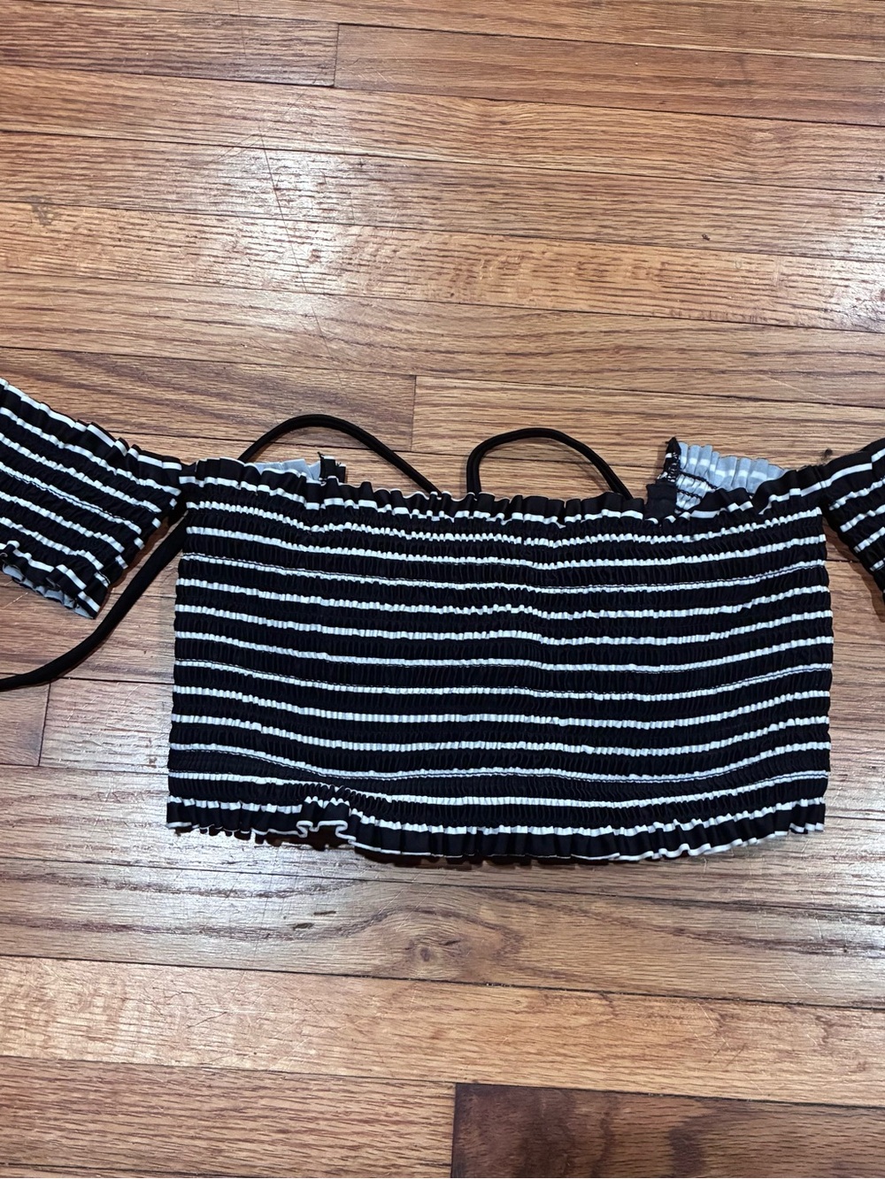 Black & White Striped Off-Shoulder Crop Top only